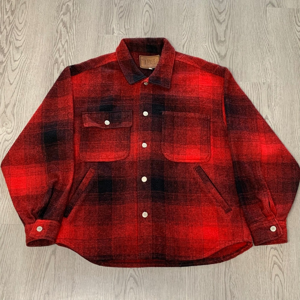 Vintage M Julian B. Free Wool Blend Plaid Flannel Jacket Red/Black USA Made‎ M